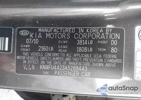 2010 Kia Forte Ex из США, поврежденный, VIN KNAFU4A23A5288443